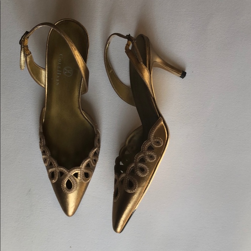 Cole Haan Gold Tone Slingbacks